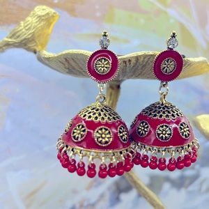 Trendy vintage style enamel, bohemian, boho earrings with tassel beading